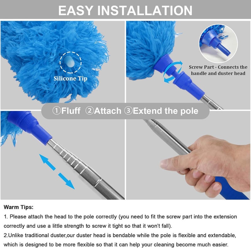 DELUX Microfiber Feather Duster Extendable Duster with 100 inches Extra Long Pole, Bendable Head & Long Handle Dusters for Cleaning Ceiling Fan, High Ceiling, Blinds, Furniture & Cars - Image 2
