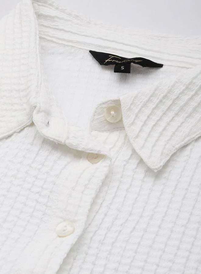 Freehand Freehand Women White Textured Crop Shirt