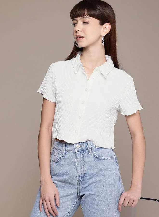 Freehand Freehand Women White Textured Crop Shirt