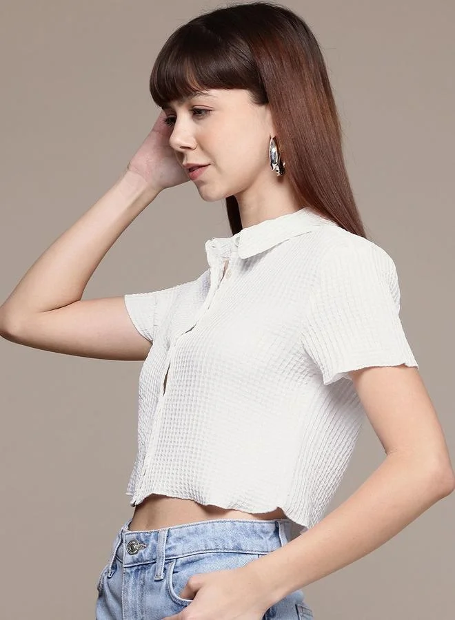 Freehand White Freehand Women White Textured Crop Shirt for Women | Best Price UAE