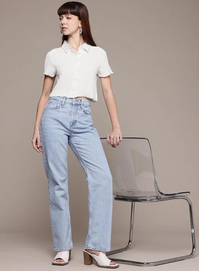 Freehand White Freehand Women White Textured Crop Shirt for Women | Best Price UAE