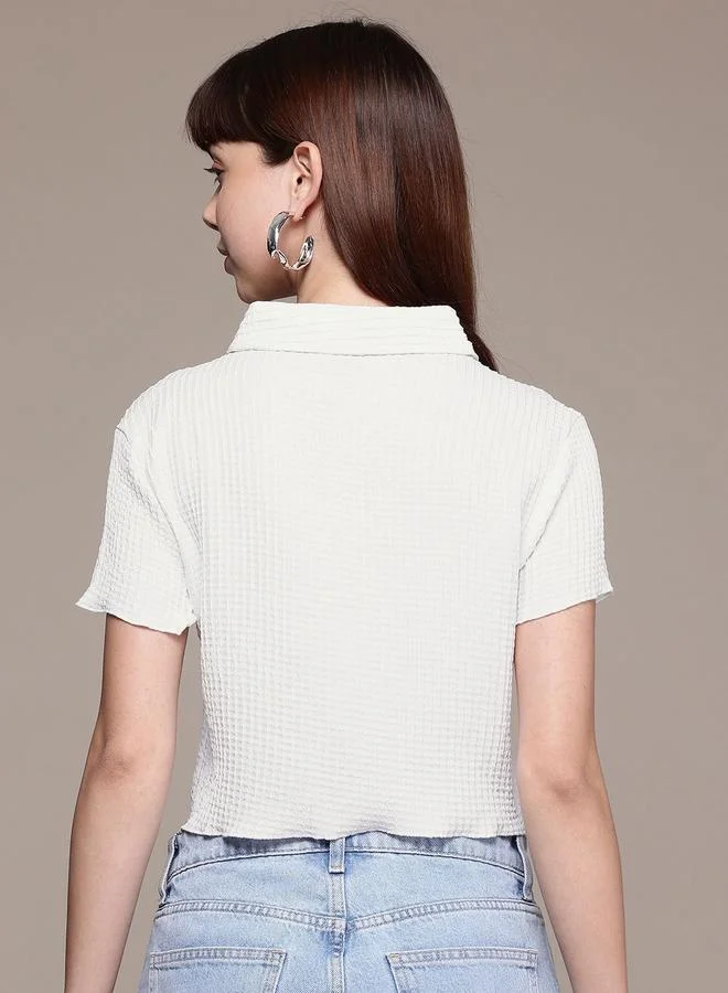 Freehand White Freehand Women White Textured Crop Shirt for Women | Best Price UAE