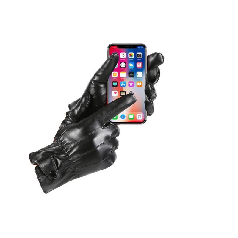 Autonomy Men's leather gloves full finger thermal strip outdoor motorcycle riding breathable wear-resistant non-slip waterproof leather gloves (Black plus terms, Free size) - Image 2