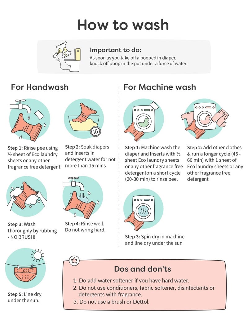 Superbottoms حفاضات قماش متقدمة مضادة للتسرب من سوبر بوتومز للأطفال، عالية الامتصاص 100% قطن، حزمة كومبو تحتوي على 3 حفاضات قابلة لإعادة الاستخدام و3 وسادات إدخال قابلة للغسل، مناسبة من 3 أشهر إلى 3 سنوات، تقلل من الطفح الجلدي - Image 5