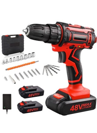 48V Cordless Drill Set Power Drill Kit with 2 Pcs Battery 25 Position 2 Variable Speed 3/8'' Keyless Chuck Fast Charger and 24 Pcs Accessories with Case - pzsku/ZD0F5FE743CA27DB9123AZ/45/_/1740727701/61b254ec-5233-46eb-b5b9-c8c62b021cd2