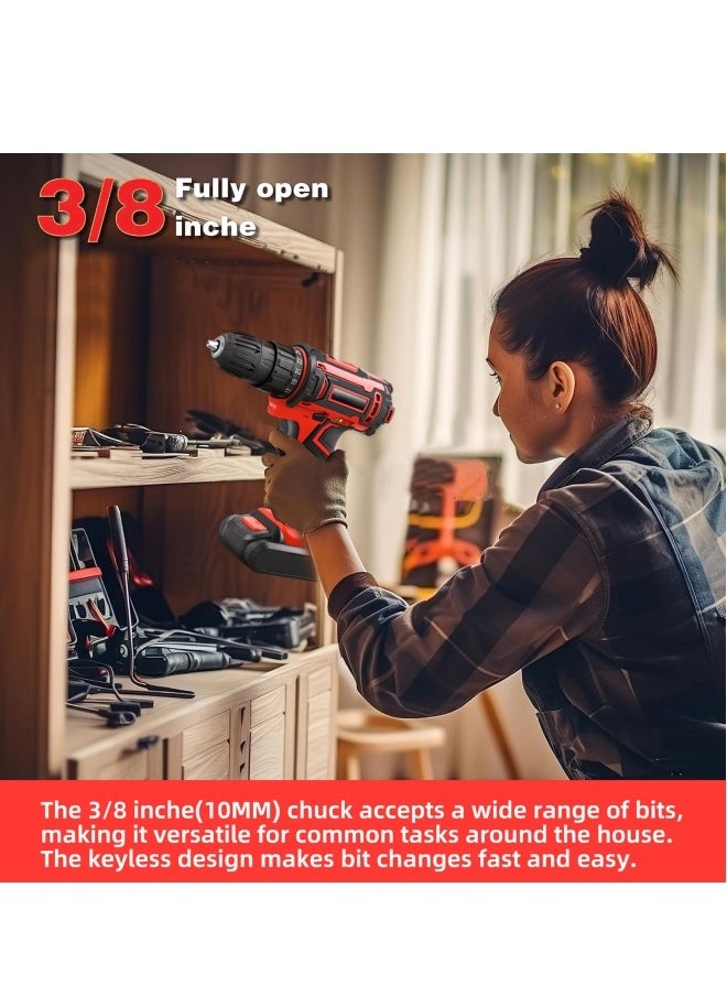 48V Cordless Drill Set Power Drill Kit with 2 Pcs Battery 25 Position 2 Variable Speed 3/8'' Keyless Chuck Fast Charger and 24 Pcs Accessories with Case