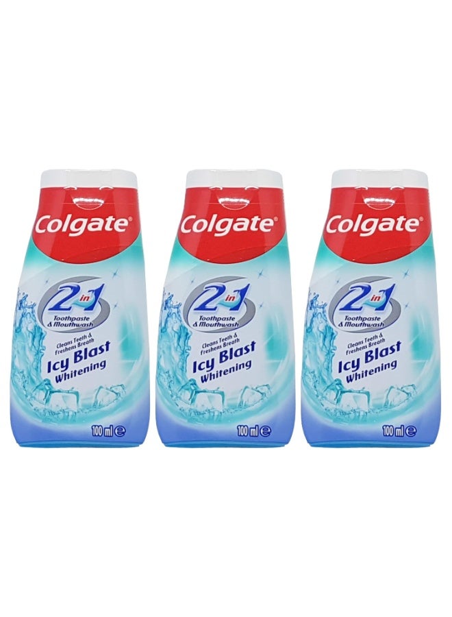 Colgate 2in1 Toothpaste & Mouthwash, Ice Blast Whitening 100ml X 3Pcs - Image 1