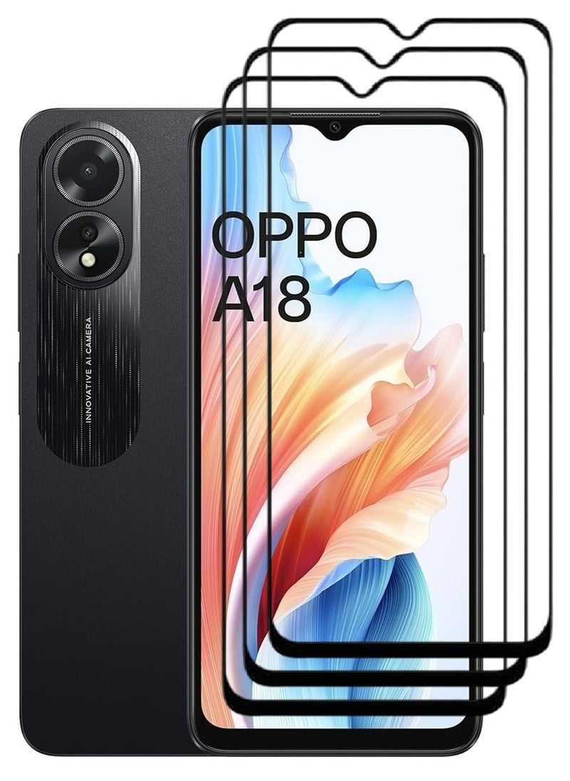 AINA 3 Pieces Tempered Glass Screen Protector 5D Designed For Oppo A18 Full Glue Edge to Edge Full Screen Coverage And Bubble Free - Image 1