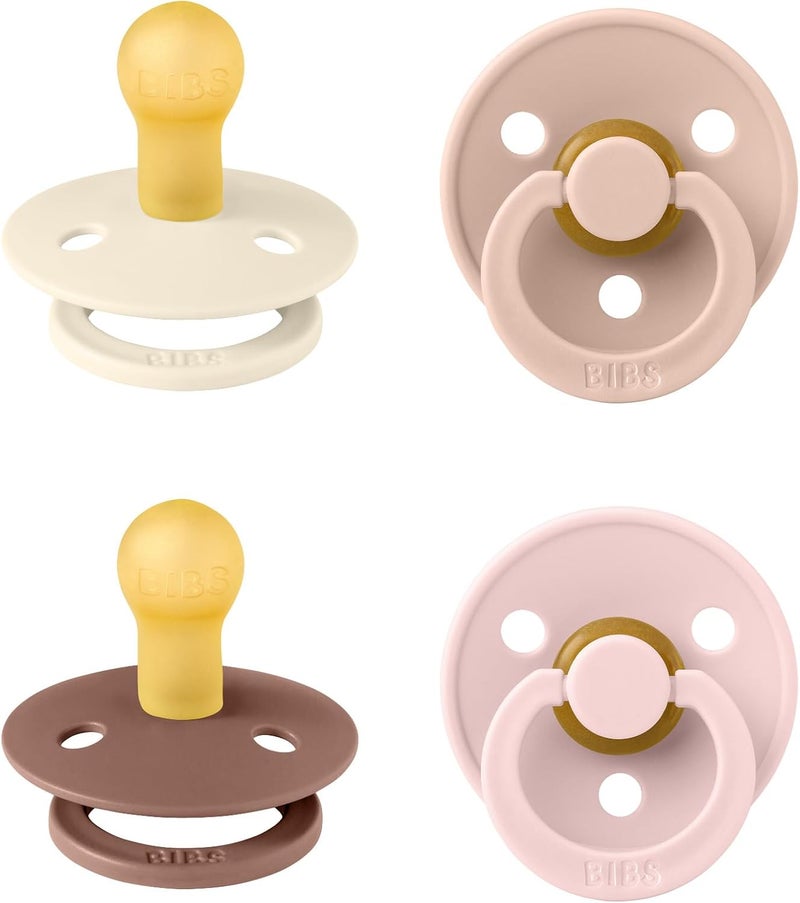 BIBS Colour Teat Pack of 4 - BPA Free Round Pacifiers in Blush Mix for Babies 0-6 Months - Image 1