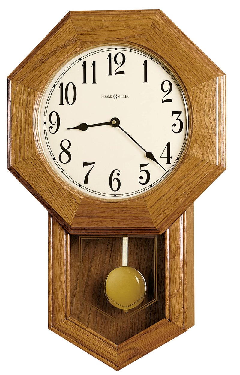 Howard Miller Howard Miller Elliott Wall Clock  Vintage Schoolhouse Style Wooden Wall Clock Pendulum  TripleChime Movement BatteryOperated Hourly  Quarterly Chimes Volume Control Nighttime Shut Off 