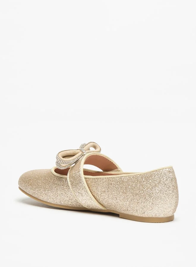 سيليست Girls Glittery Round Toe Ballerina Shoes with Hook and Loop Closure