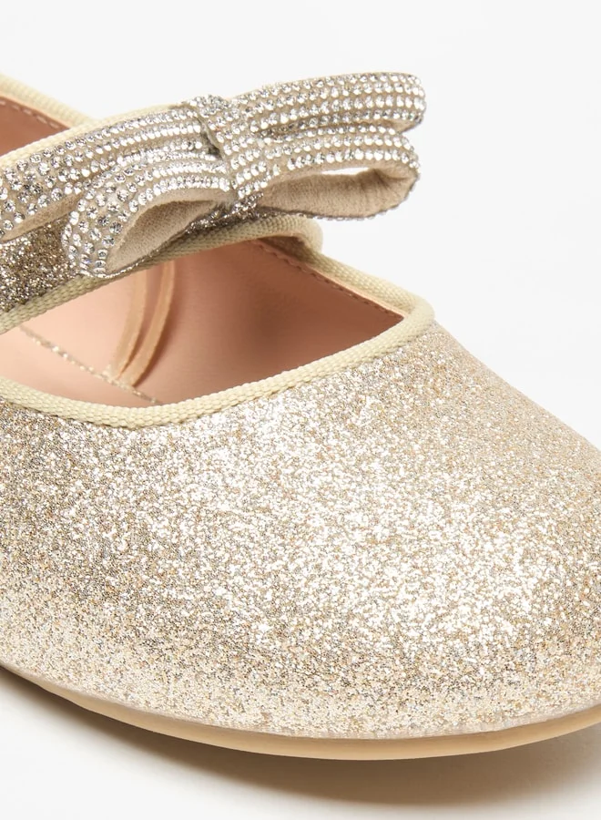 سيليست Girls Glittery Round Toe Ballerina Shoes with Hook and Loop Closure