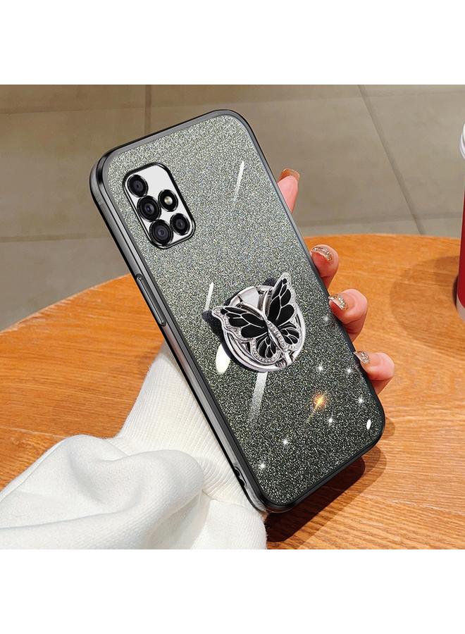 اس-توب جراب لهاتف Samsung Galaxy A51 4G مطلي بطبقة لامعة متدرجة اللون من مادة TPU مع حامل على شكل فراشة - Image 1