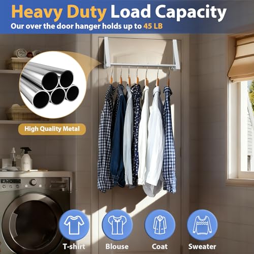 UIABOPZ Over The Door Hanger, Foldable Over The Door Drying Rack with 20"-32" Expandable Width, Space Saving Doors Clothes Hanger for Laundry, Bathroom, Apartment, Fits Doors up to 1-1/4”, Metal, White - Image 4