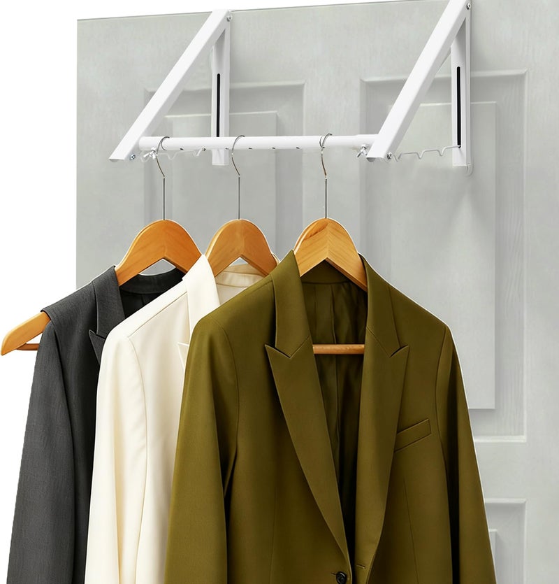 UIABOPZ Over The Door Hanger, Foldable Over The Door Drying Rack with 20"-32" Expandable Width, Space Saving Doors Clothes Hanger for Laundry, Bathroom, Apartment, Fits Doors up to 1-1/4”, Metal, White - Image 1