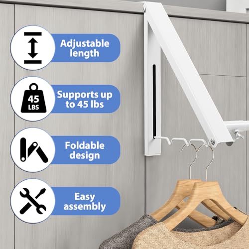 UIABOPZ Over The Door Hanger, Foldable Over The Door Drying Rack with 20"-32" Expandable Width, Space Saving Doors Clothes Hanger for Laundry, Bathroom, Apartment, Fits Doors up to 1-1/4”, Metal, White - Image 2