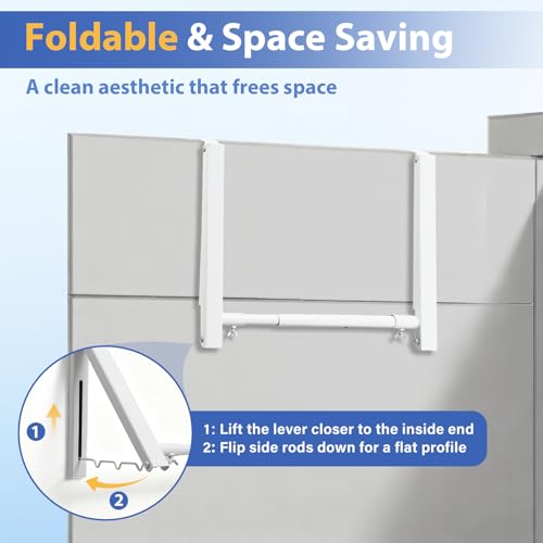 UIABOPZ Over The Door Hanger, Foldable Over The Door Drying Rack with 20"-32" Expandable Width, Space Saving Doors Clothes Hanger for Laundry, Bathroom, Apartment, Fits Doors up to 1-1/4”, Metal, White - Image 5