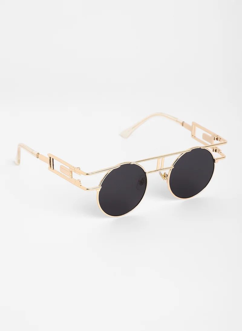 Haute Sauce  Haute Sauce Women's The Indie Round Sunglasses For Casual Wear | One-Size | Champayne Gold Alloy Frame | Midnight Black Polarized Lens | Full Rim | Eyewear For Woman & Girls  | Best Price UAE