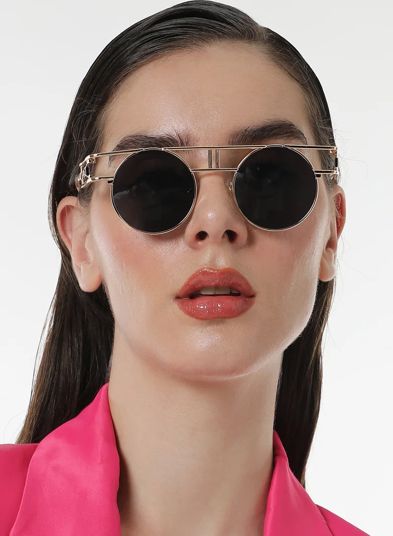 Haute Sauce  Haute Sauce Women's The Indie Round Sunglasses For Casual Wear | One-Size | Champayne Gold Alloy Frame | Midnight Black Polarized Lens | Full Rim | Eyewear For Woman & Girls  | Best Price UAE