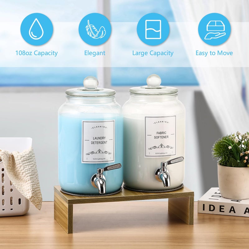 CYYKDA حامل موزع مسحوق الغسيل الزجاجي 2-pack بسعة 106 أونصة - موزع منعم الأقمشة الزجاجي المقاوم للتسرب - موزع صابون الغسيل - حاوية قابلة لإعادة الاستخدام لتخزين المطبخ والحمام - Image 5