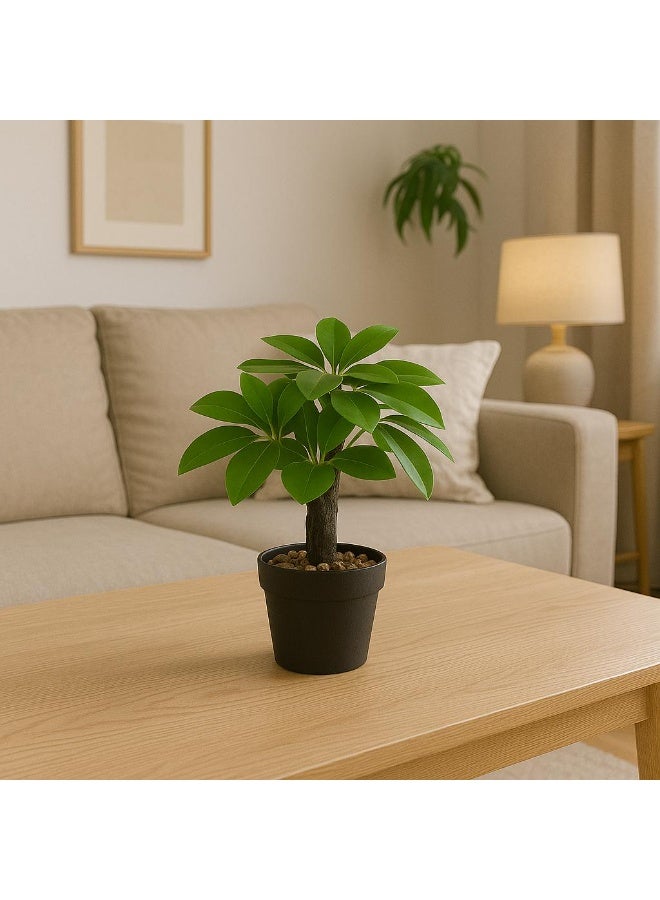 نبات الاصطناعي ذو الأوراق الخضراء الصغيرة مع وعاء أسود، قطعة ديكورية صغيرة مزيفة للمنزل والمكتب والحمام وطاولة المطبخ - Image 4