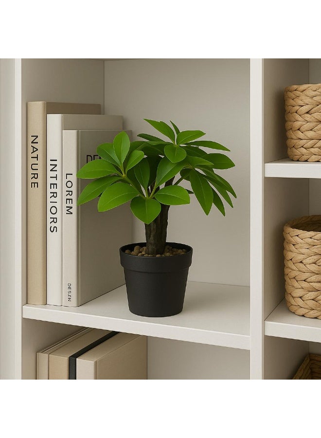 نبات الاصطناعي ذو الأوراق الخضراء الصغيرة مع وعاء أسود، قطعة ديكورية صغيرة مزيفة للمنزل والمكتب والحمام وطاولة المطبخ - Image 3