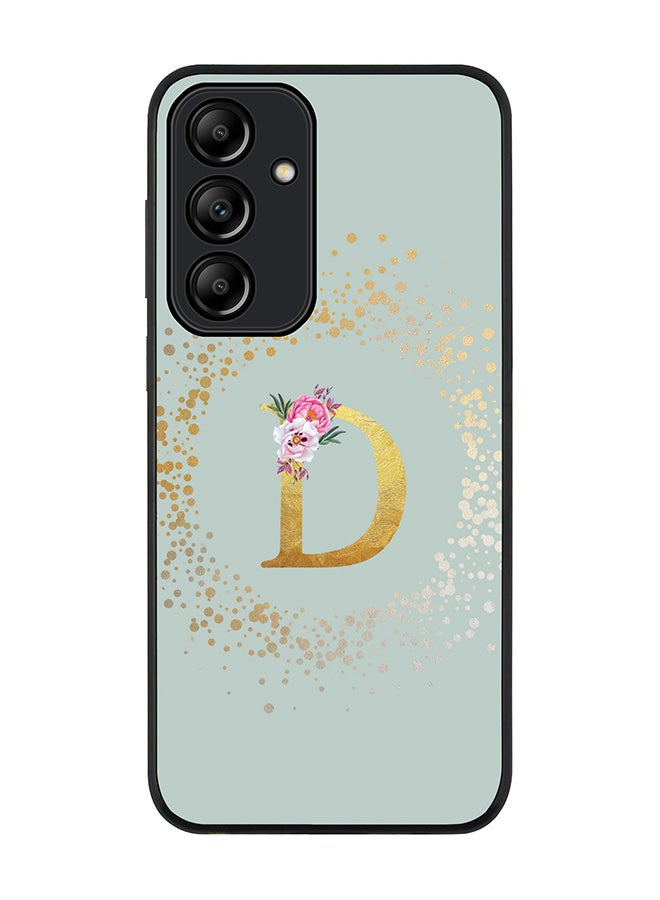 Rugged Black Edge Case for Samsung Galaxy A35, Slim fit Case Cover- Custom Monogram Initial Letter Floral Pattern Alphabet - D  (Light Grey)