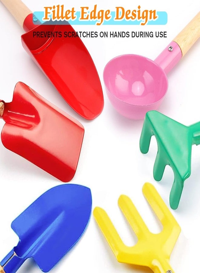 Katroiy 6 Piece Kids Gardening Tools, Children Beach Sand Toys, Made of Metal with Sturdy Wooden Handle, Safe Beach Gardening Set, Spoon, Fork, Rake & Shovel, Gifts for Kids - Image 4