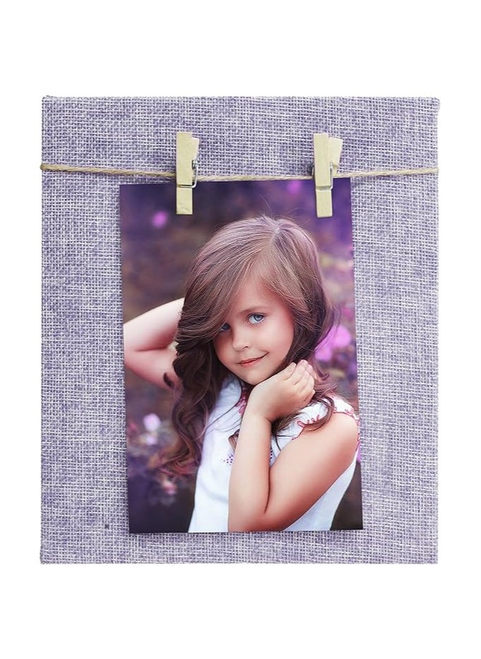 Story at Home Story at Home Jute Fabric Cover Dual Clip Wooden Photo Frame 20 cm x 17 cm x 2 cm, Purple  - Image 1