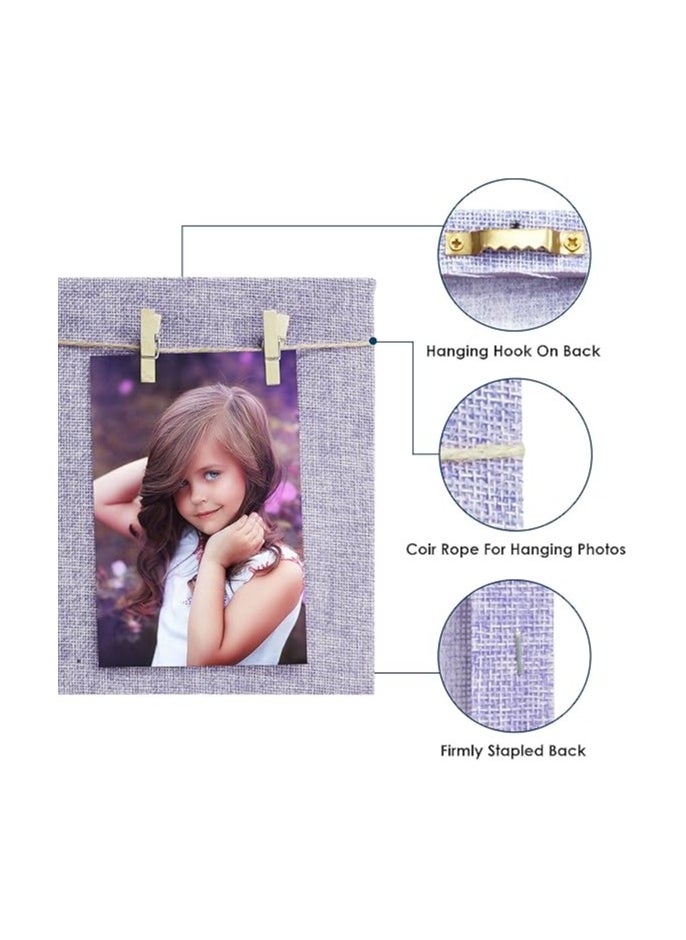 Story at Home Story at Home Jute Fabric Cover Dual Clip Wooden Photo Frame 20 cm x 17 cm x 2 cm, Purple  - Image 3