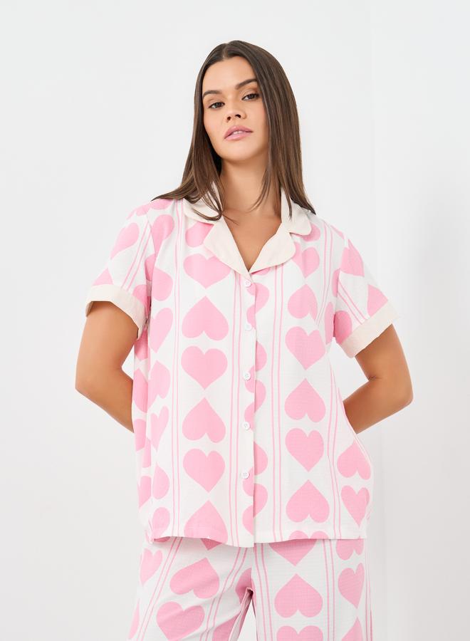 ستايلي طقم بيجامة وقميص بطبعة خطوط على شكل قلب - Image 2