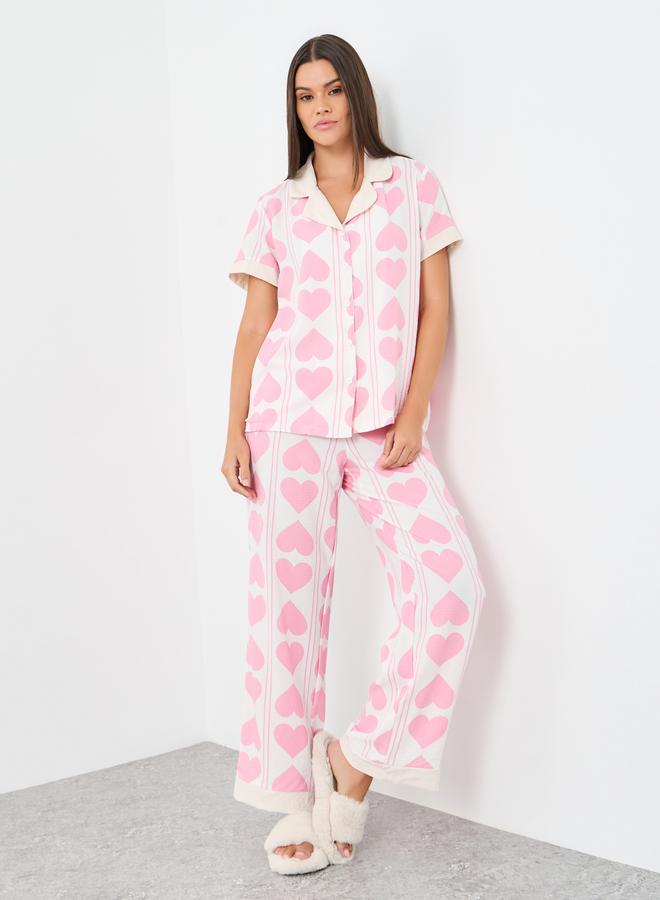 ستايلي طقم بيجامة وقميص بطبعة خطوط على شكل قلب - Image 1