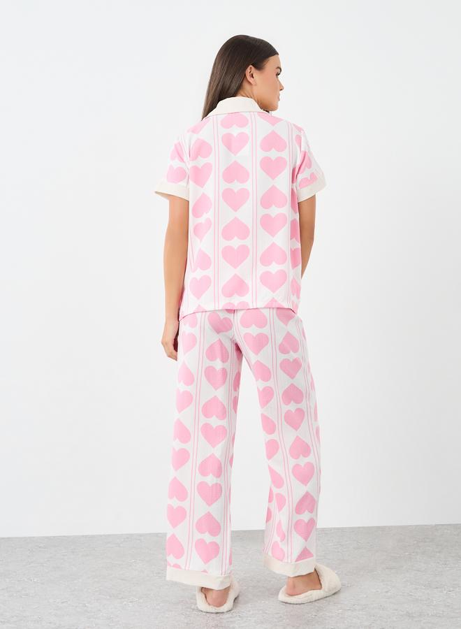 ستايلي طقم بيجامة وقميص بطبعة خطوط على شكل قلب - Image 4