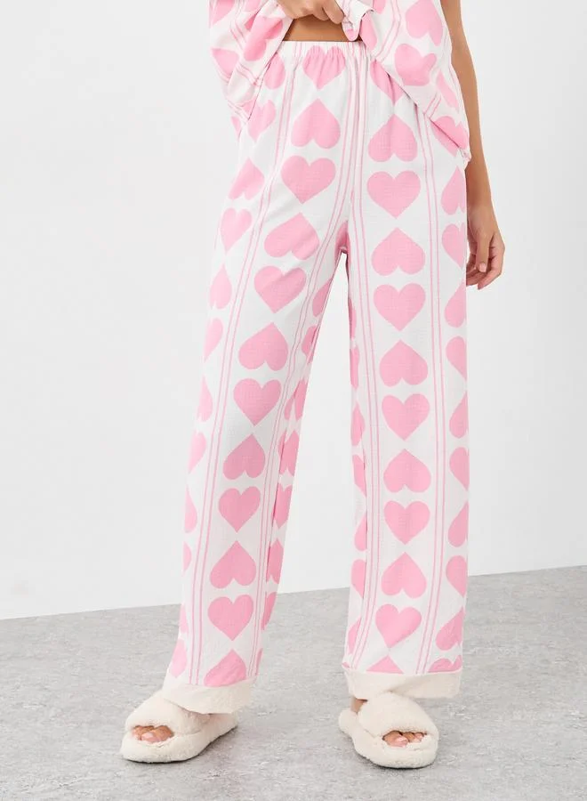 ستايلي Styli Heart Striped Print Shirt and Pyjama Set