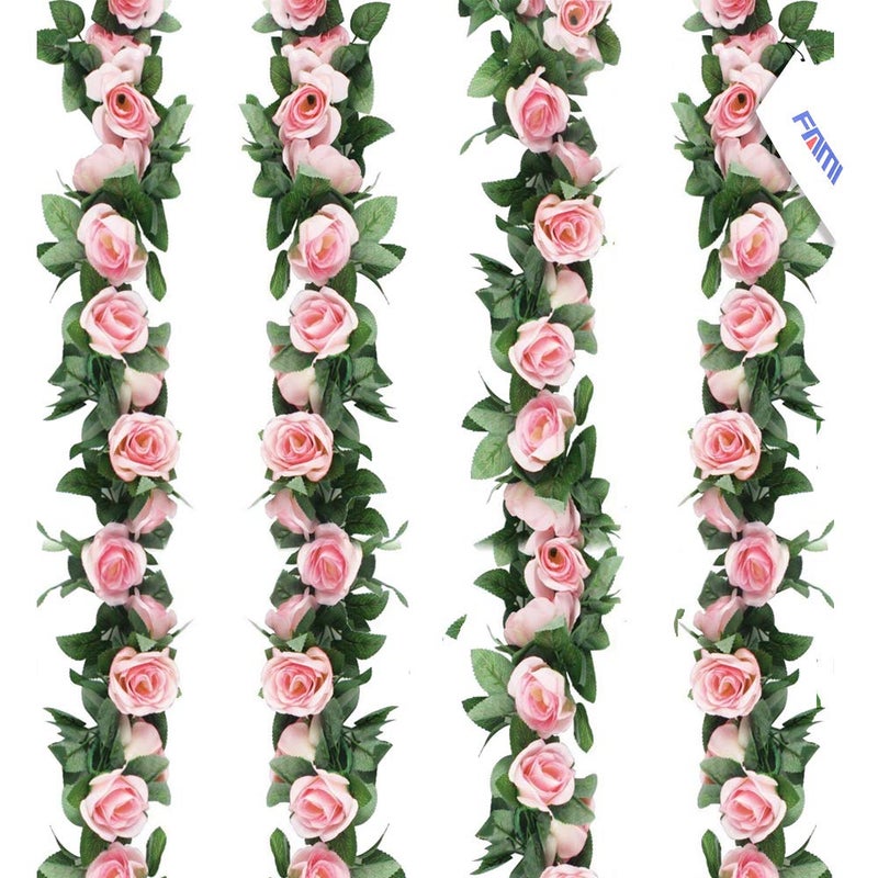 FAMI 4PCS(28.8 FT,16 Flowers) Artificial Rose Vine Garland Silk Flower Hanging Baskets Plants for Indoor Outdoor Home - Image 1
