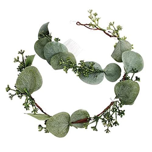 FIDDY898 Flower Crown Greenery Boho Headband Festival Wedding Flower Girl Headpiece Wreath Photo Hair Prop Greenery Crown (Set) - Image 1