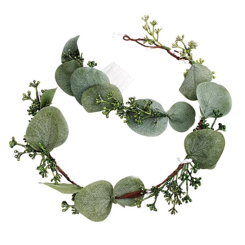 FIDDY898 Flower Crown Greenery Boho Headband Festival Wedding Flower Girl Headpiece Wreath Photo Hair Prop Greenery Crown (Set) - Image 3