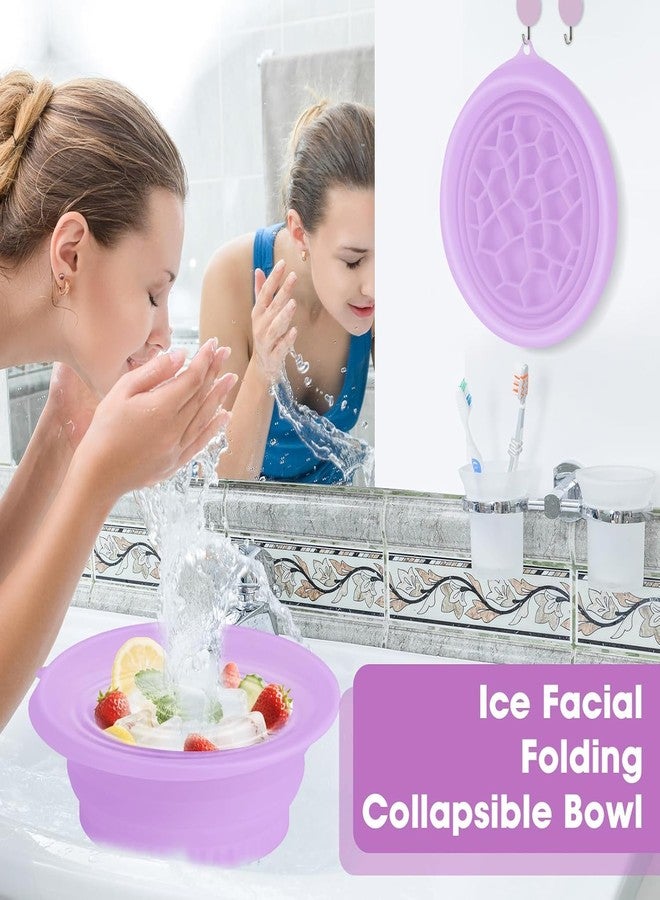 MBKOH Face Bowl for Ice With Built-in Ice Tray Collapsible Silicone Facial Face Ice Bath Bowl Small Reusable Cold Plunge Basin is Portable,Perfect for Home Use,Camping,Travel Cold Bath Spa Tool & Purple - Image 3