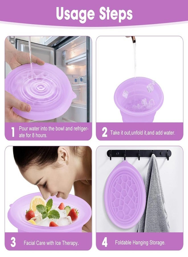 MBKOH Face Bowl for Ice With Built-in Ice Tray Collapsible Silicone Facial Face Ice Bath Bowl Small Reusable Cold Plunge Basin is Portable,Perfect for Home Use,Camping,Travel Cold Bath Spa Tool & Purple - Image 2