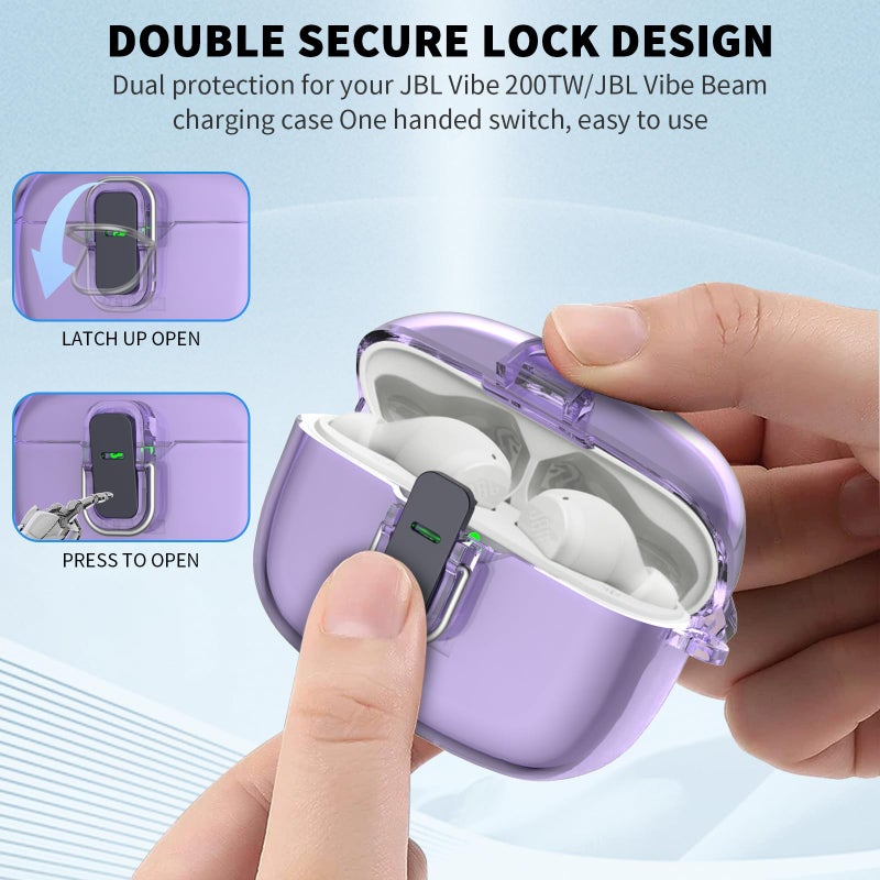 Wacanc Transparent TPU Protective Cover with Carabiner for JBL Vibe Beam 2 Charging Case, Compatible with JBL Vibe 200TWS/JBL Vibe Beam/Beam 2 Lock Clip Case Cover Clear with Cleaner Kit - Image 2