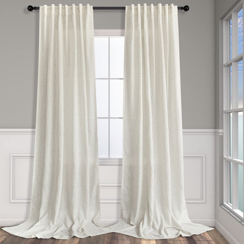 Pitalk 104 Inch Curtains Linen Sheer Drape for Living Room Custom Curtains 2 Panel Back Tab Pocket Pleated Modern Farmhouse Light Filtering Ceiling to Floor for Large Window 52 x 104 Long Ivory Cream - Image 1