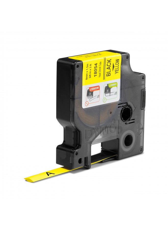 DYMO Industrial Heat Shrink Tubes for DYMO Industrial RhinoPro Label Makers, Black on Yellow, 3/8", (18054) - Image 1