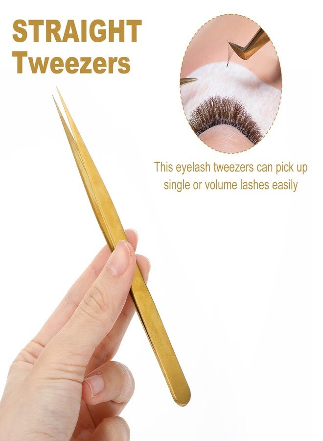 YBEATY 5 Pcs Lash Tweezers Set High Precision Stainless Steel Eyelash Tweezers Gold Curved Volume Professional Applicator Individual Lash Extensions Tool with Storage Box for Classic - Image 5
