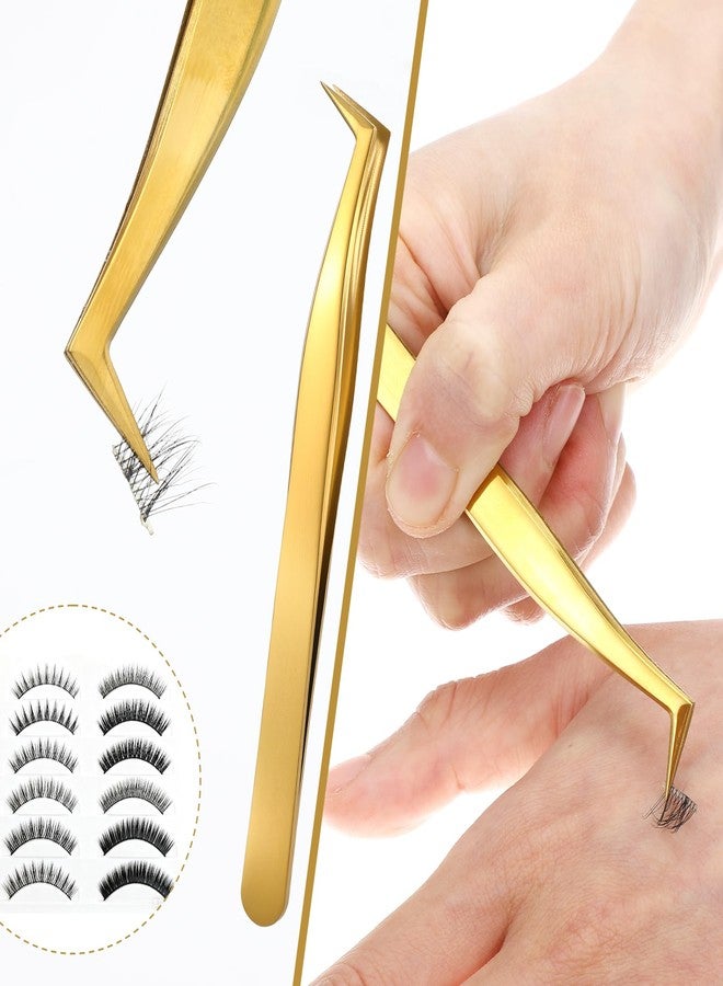 YBEATY 5 Pcs Lash Tweezers Set High Precision Stainless Steel Eyelash Tweezers Gold Curved Volume Professional Applicator Individual Lash Extensions Tool with Storage Box for Classic - Image 3