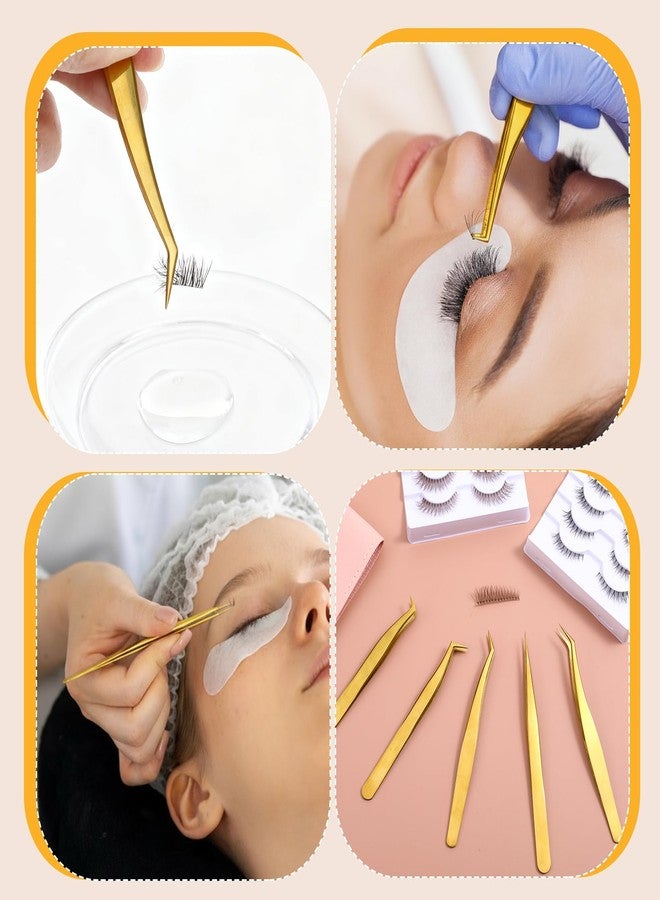 YBEATY 5 Pcs Lash Tweezers Set High Precision Stainless Steel Eyelash Tweezers Gold Curved Volume Professional Applicator Individual Lash Extensions Tool with Storage Box for Classic - Image 4