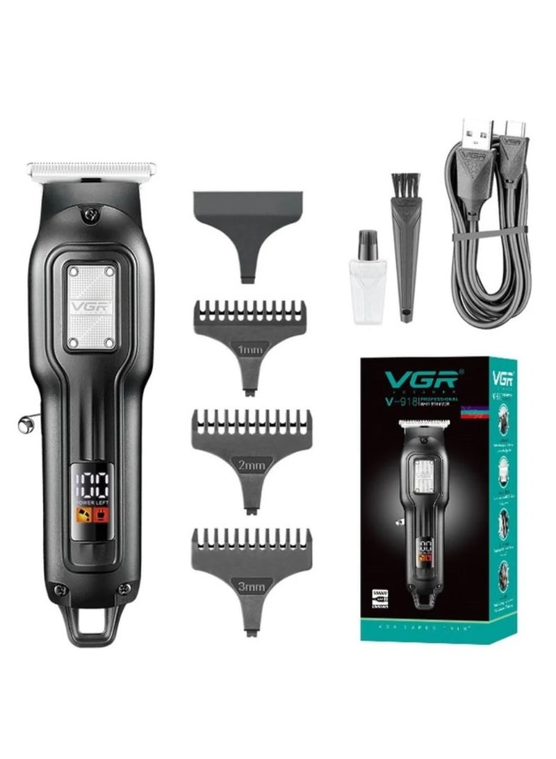 VGR V-918 Professional T- blade Trimmer, Beard Hair Trimmer with Digital Display, Adjustable Length with 3 Guide Combs, 100 Minutes Runtime, Low Noise, 600mAh Lithium Battery (Black) - Image 1