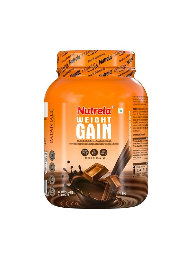 Nutrela Weight Gainer Powder - 1kg, Chocolate Flavour with Free Shaker| 20g Protein, 66.8 Carbs, 13 Vitamins & 12 Minerals with Khandsari Sugar | Ideal for Athlete, Men, Women & Kids above 10 Year - Image 2