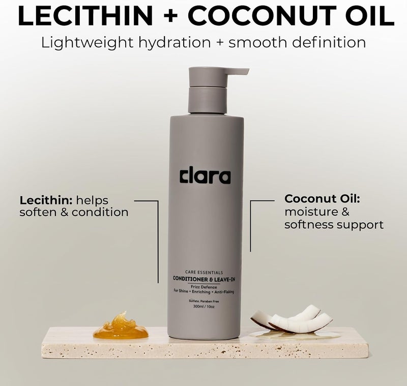 Clara MultiPurpose Conditioner LeaveIn RinseOut & Styling Cream Frizz Control Lightweight Hydration Nourishing Formula with Lecithin Vitamin E & Coconut Oil for All Hair Types 300ml - Image 3