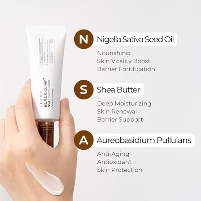 IZEZE BLACK Cumin NSA Enrich Cream 1.69 fl.oz, 50 ml | Antiwrinkle Moisturizer, Barrier Repair and Nourishing, Korean Skincare for Dry Skin, Skin Cream for Aging Skin - Image 3