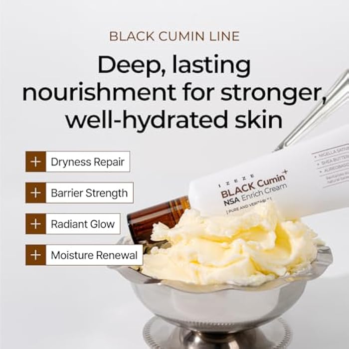 IZEZE BLACK Cumin NSA Enrich Cream 1.69 fl.oz, 50 ml | Antiwrinkle Moisturizer, Barrier Repair and Nourishing, Korean Skincare for Dry Skin, Skin Cream for Aging Skin - Image 2